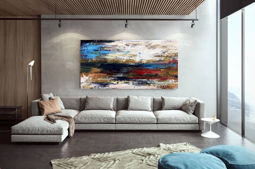 Gray Hand-painted Contemporary Abstract Canvas Artwork Q1R4B